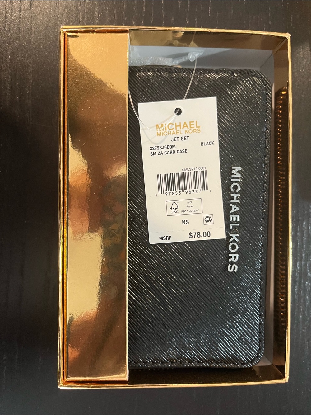 Michael Kors jet set Black Card Holder with Silver Logo